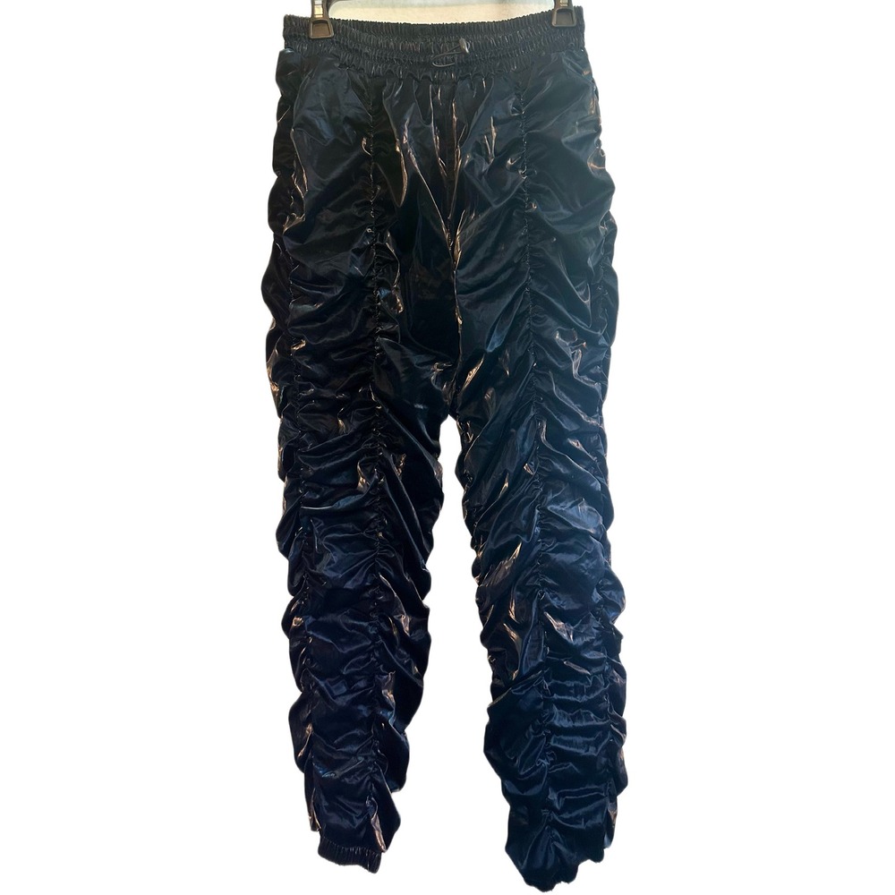 Labijou Womens Ruched Stacked Joggers Navy Blue High Shine Streetwear Size‎ M